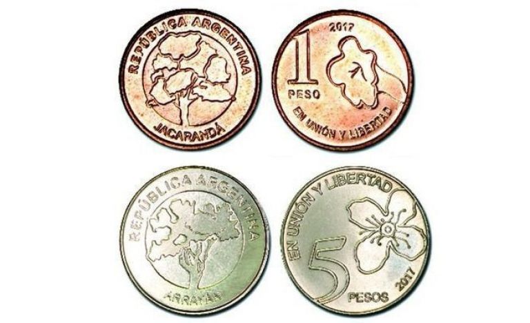 Nuevas monedas de 1 y 5 pesos